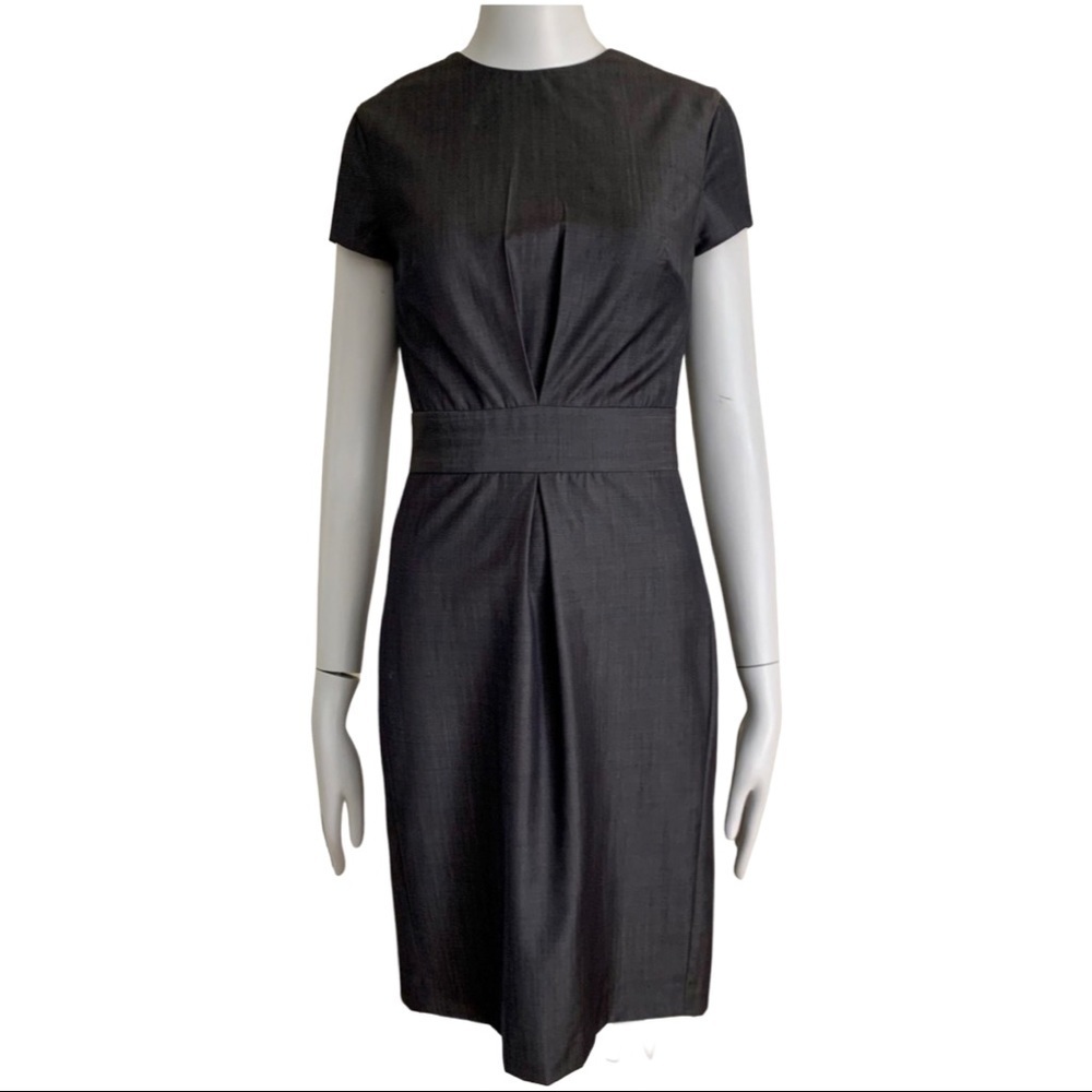 MARLOWE Made in Italy Wool Tailored Suiting Dress Round Neck Grey Short Sleeve